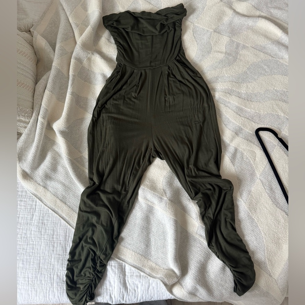 Olive Green Strapless Jumpsuit